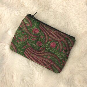 Vintage Silken Embroidered Coin Token Purse Tiny Zipper Pouch